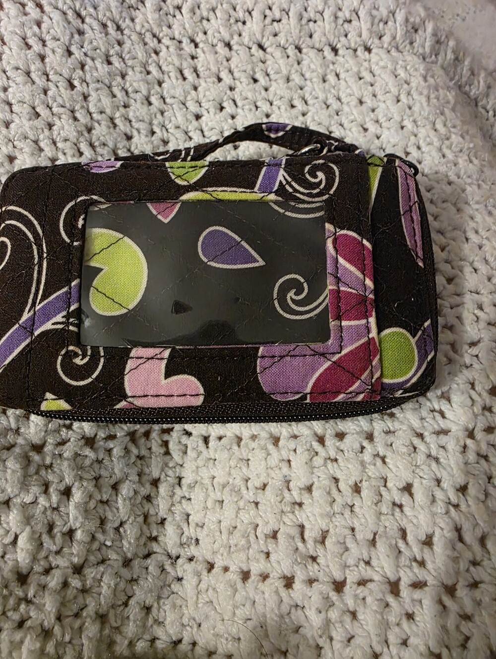 Vera Bradley Black Quilted Wristlet with Pink, Purple & Lime Floral Pattern